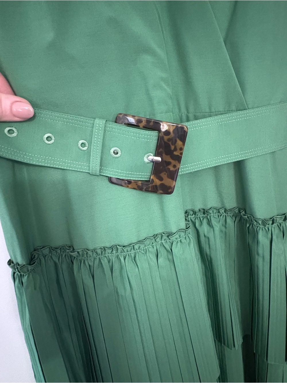 Lafayette 148 New York Green Sleeveless Tiered Pleated Maxi Dress with Belt, NWT - Picture 4 of 11